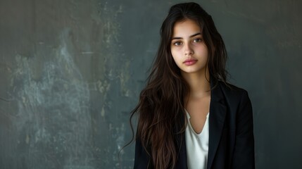 Fototapeta premium Professional Portrait: Young Mixed Race Business Woman with Long Brown Hair
