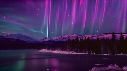 Stunning Purple and Green Aurora Borealis Dancing Over a Lake Generative AI