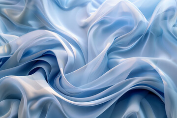 Abstract 3D background with silky shapes in soothing shades of blue and white - obrazy, fototapety, plakaty