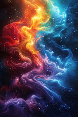 A swirl of flames in a variety of colors against a black background.