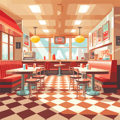 Retro diner interior with checkered floor illustrat