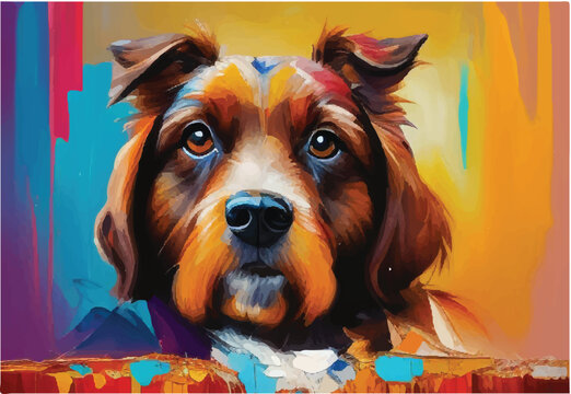 Dog Oil painting. Abstract Dog oil art. Cute Dog oil painting. Colorful dog head art illustration painting art style. watercolor colorful painting illustration art. dog head illustration oil painting.