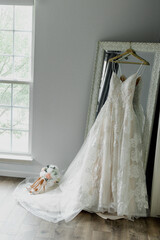 Wedding Dress with mirror and bouquet 