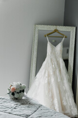 Wedding dress with flowers and mirror