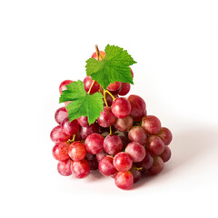 Bunch of red grapes with leaves on white background. - 761874146