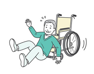 車椅子からずり落ちる高齢男性のイラスト
