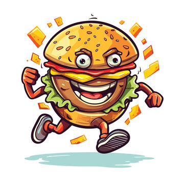 Running burger mascot character illustration for t-