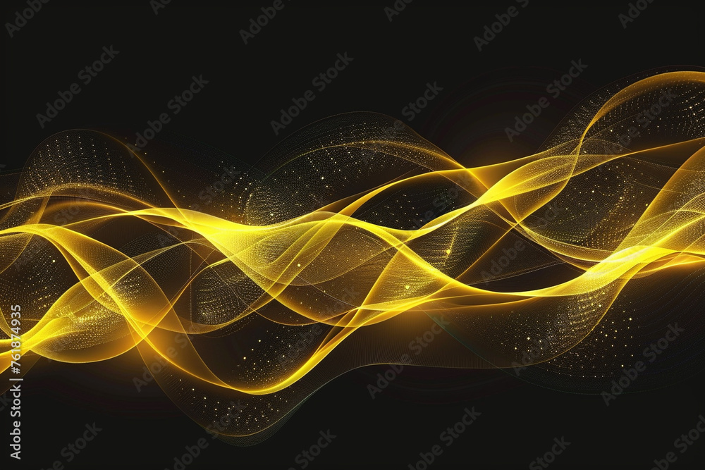 Wall mural spiral sound wave rhythm in dynamic abstract vector background with bright yellow lines