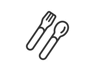 お弁当用の、ナイフとフォークのアイコン（線画）のイラスト