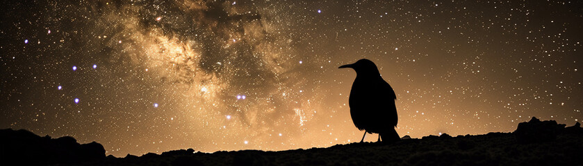 Starry Kiwi Voyager, Mysterious, Guarding the enigma of black holes, A kiwi now a vessel of the universes cosmic tales Photography, Silhouette lighting, Vignette effect