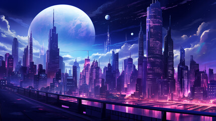 Majestic Planetary Rise Over Neon Metropolis