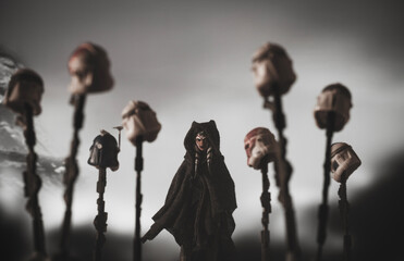 Naklejka premium NEW YORK USA, MAR 18 2024: scene from Star Wars the Clone Wars Season 7 finally Jedi Ahsoka Tano buries clone troopers - Hasbro figures