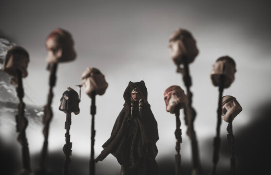 NEW YORK USA, MAR 18 2024: scene from Star Wars the Clone Wars Season 7 finally Jedi Ahsoka Tano buries clone troopers - Hasbro figures