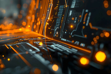Abstract high-tech background, 3D rendering of technological circuits and chips - obrazy, fototapety, plakaty