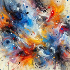 Vibrant and colorful background. Messy paint strokes and smudges on an white background. Blue,...