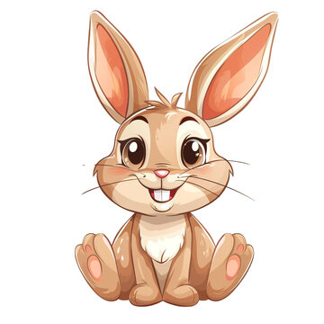 smiling cartoon cute bunny isolated on transparent background.	