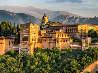 Intricate architecture of the Alhambra in Granada, Spain, showcasing traditional Moorish design and detailed carvings.