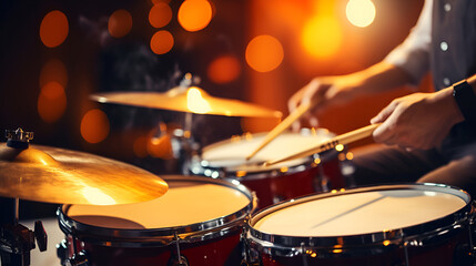 Fototapeta na wymiar Drumming Up a Beat Intense Performance Closeup 