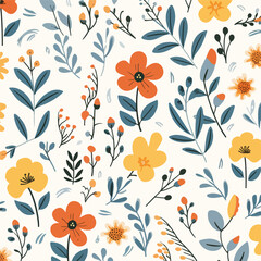 Seamless retro pattern with flowers.Vintage retro t