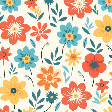 Seamless retro pattern with flowers.Vintage retro t