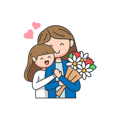 Mother and daughter with bouquet of flowers