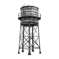 water tank tower on white transparent background