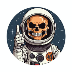 Skull astronaut holding like button illustration fo