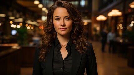 Obraz premium Confident Businesswoman in Black Shirt and Blazer