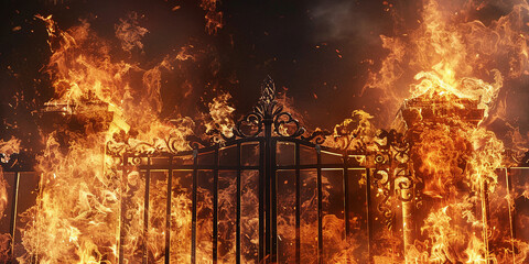 gates in the blazing fire, isolated object.