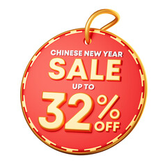 3D Illustration of  Chinese new year discount tag 32%. Promotion Lunar new year image for social media and website