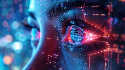 Futuristic Human AI Robotic Cyborg, Holographic Interface, Smart City, A sense of wonder, Neon lighting