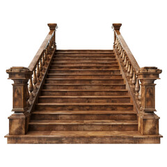 wooden staircase on white transparent background