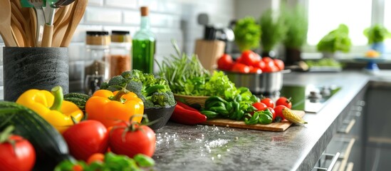 Fresh produce in a modern kitchen for healthy home cooking.