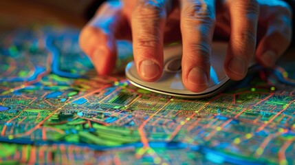 Fototapeta premium Digital Demographic Analysis Researcher Analyzing City Map for Sociological Insights and Marketing Strategies