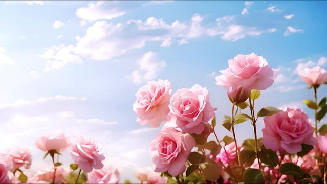 Pink flowers on the sky background.