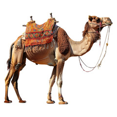camel in the desert on white transparent background