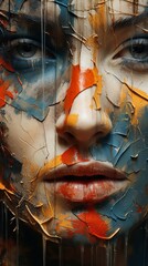 Womans Face Painted With Various Colors