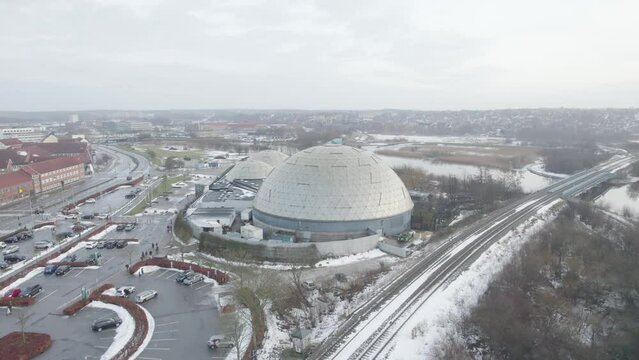 Aerial View Of The Three Domes Of Randers Tropical Zoo In Winter In Denmark.