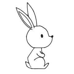 Cute cartoon bunny rabbit line icon isolated on white background. Vector illustration in doodle style.