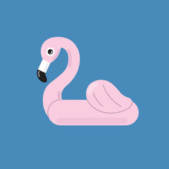 Pink inflatable flamingo icon isolated on blue background. Tropical summer bird buoy for vacations and water activities in swimming pool. Vector illustration.