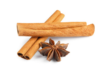 Cinnamon sticks and anise star isolated on white