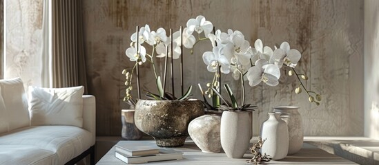 Taupe orchids in a taupe interior