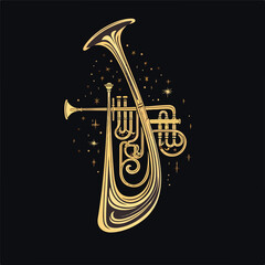 Stylized alto horn over black background flat vecto
