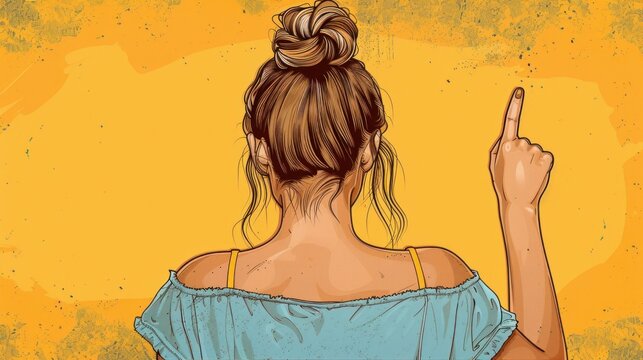 Photo of impressed excited woman wear cow skin top pointing two fingers empty space isolated yellow color background