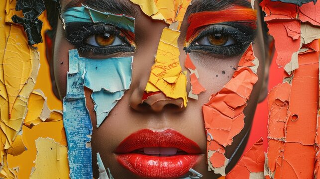 picture Abstract modern art collage portrait of young woman man Trendy paper collage composition