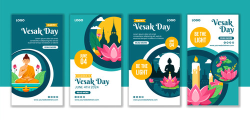 Vesak Day Social Media Stories Flat Cartoon Hand Drawn Templates Background Illustration