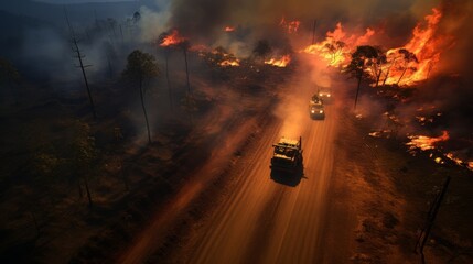 Multiple Cars Driving on Road in Front of Fire