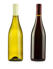 Bottles of white and red wines isolated on white
