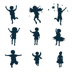 Stylized silhouettes of happy children flat vector