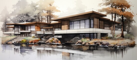 Architectural sketch of a residence.
